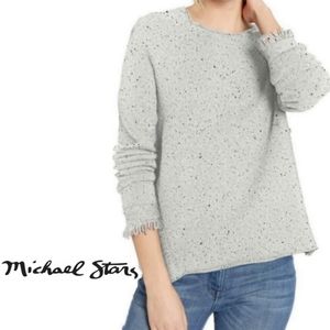 Grey Scoop Neck Sweater with Fringe